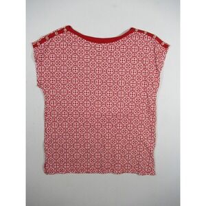 Liz Claiborne Cap Sleeve T-Shirt Women Medium Red Geometric